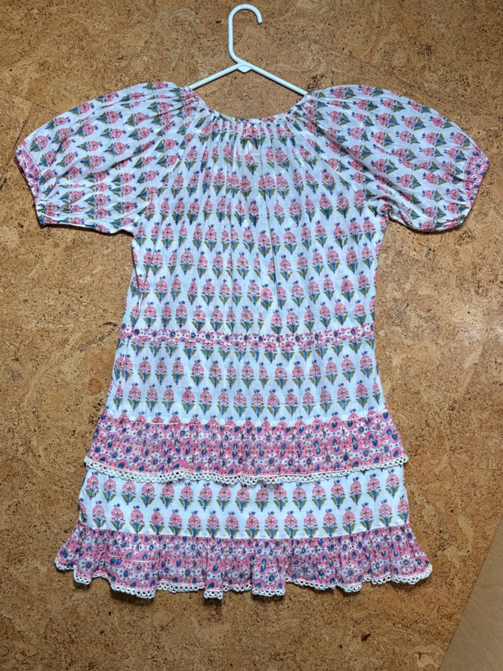 Bell By Alicia Bell Roxy Floral Cotton Tiered Mini Dress In Pink/White Sz S - Picture 10 of 15